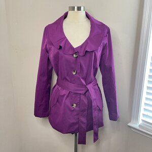 SANDRO STUDIO Purple Ruffle Trim All-Weather Lightweight Jacket Tie Belt, Large